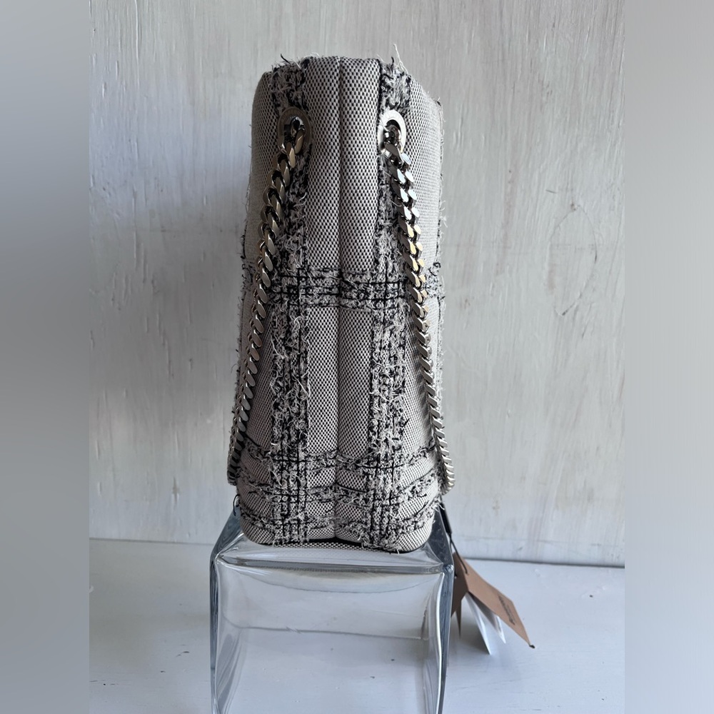 BURBERRY Lola Needle Punch Check Canvas Small Bucket Bag- Black and White - Picture 7 of 13